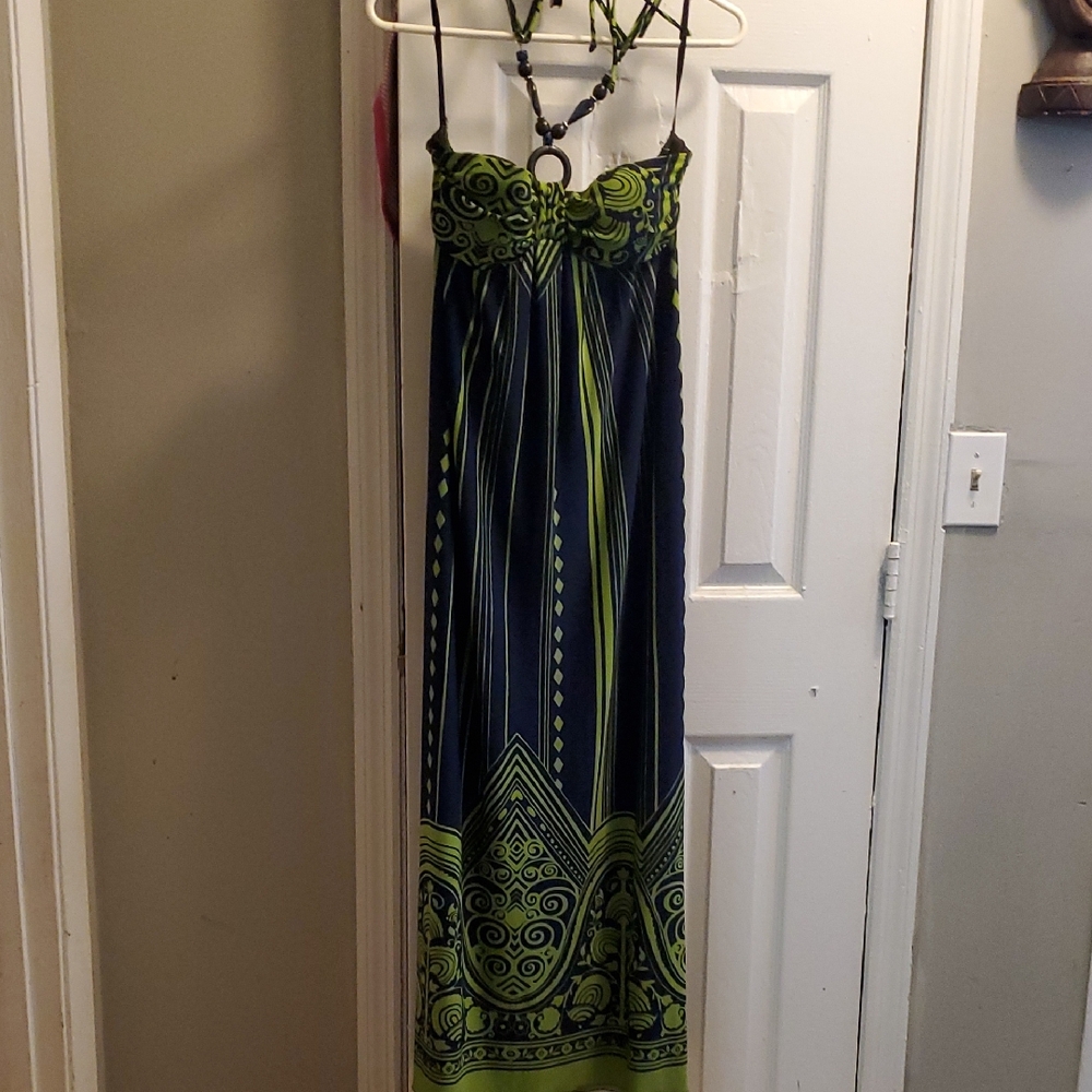 Elegant Green and Navy Maxi Dress